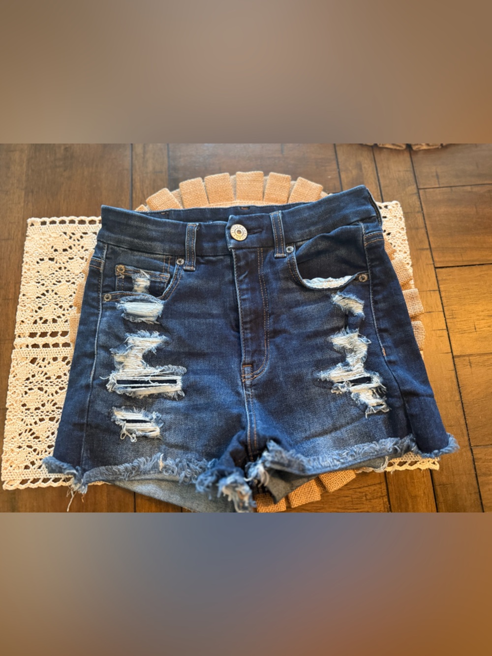 American Eagle Outfitters Distressed Dark Blue Denim Jean Shorts